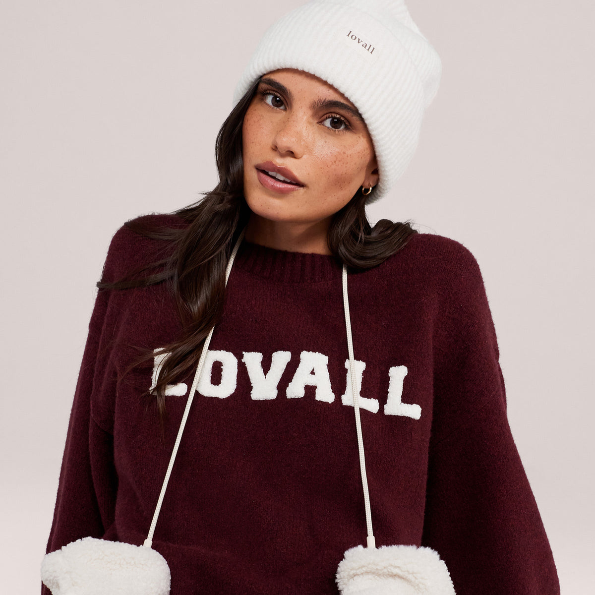 The Knit Beanie in Ecru, front view