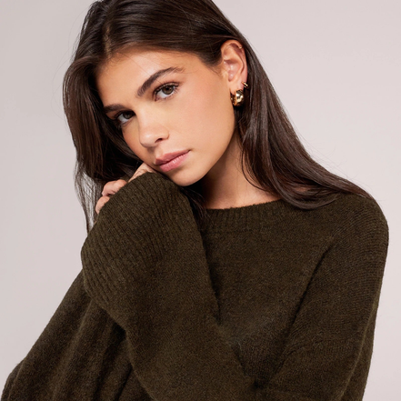The Oversized Knit Jumper — Deep Olive — portrait-detail