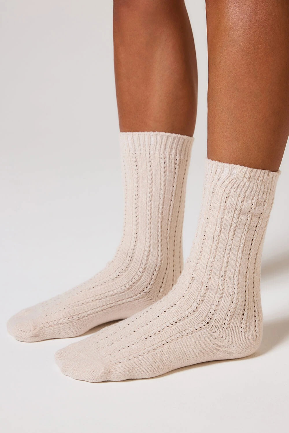 The Knit Socks in Beige — face