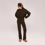 The Wide-Leg Knit Trousers — Deep Olive — silhouette-face